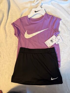 Nike Girls' Lavender Dri-FIT Tee with Black Athletic Skort